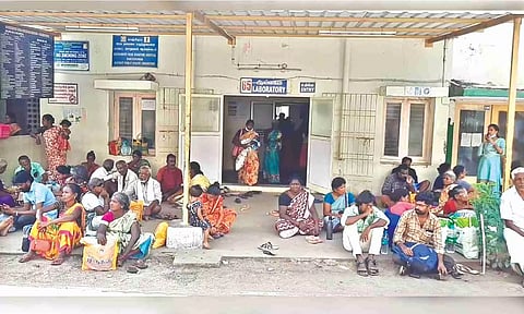 Patients waiting outside a lab in Government Head Quarters Hospital in Kancheepuram