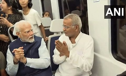 PM Modi takes a ride on the Delhi Metro (ANI)