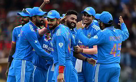 Indian team celebrates. Twitter - @ICC