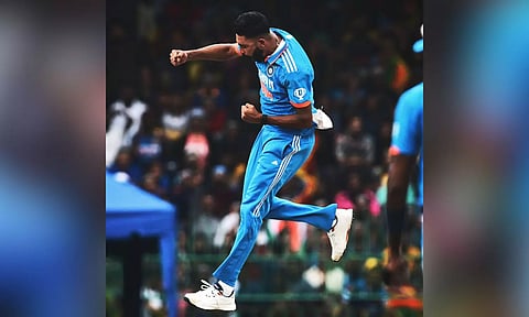 Mohammed Siraj after taking a wicket. Twitter - @ICC