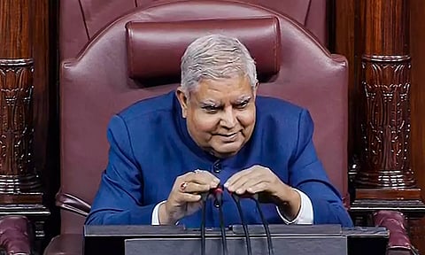 Rajya Sabha Chairman Jagdeep Dhankhar speaking during the special session of Parliament. (PTI)