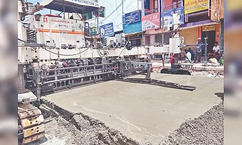 Highways Department laying road on ‘7th pragaram’ in Tiruvannamalai town