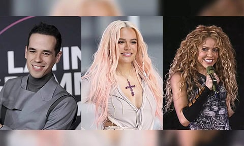 Édgar Barrera, Karol G and Shakira. (AP)