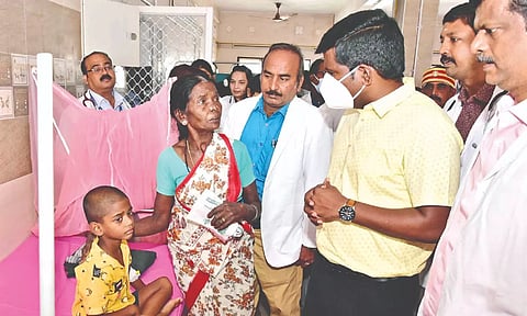 Collector M Pradeep Kumar during visit to Tiruchy GH