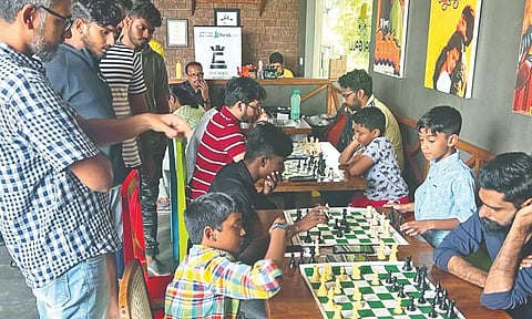 During a chess meet-up