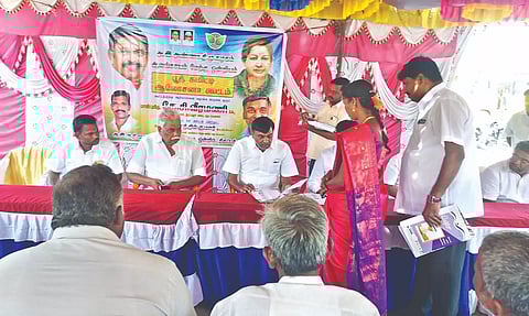 Ex-minister KC Veeramani at a booth meeting in Vellore