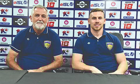 Owen Coyle and Connor Shields during pre-match conference 