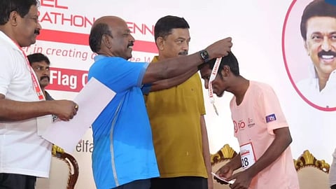 Health minister Ma Subramanian on Saturday, inaugurated the Red Run marathon organised by the Tamil Nadu State AIDS Control Society. (Twitter)