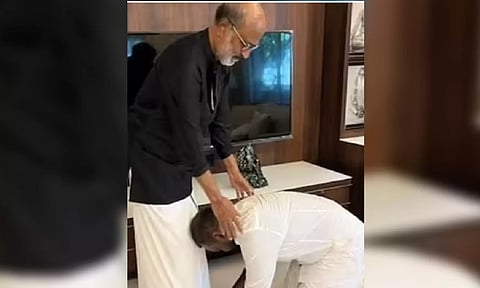 Raghava Lawrence touches Rajinikanth's feet to seek blessing