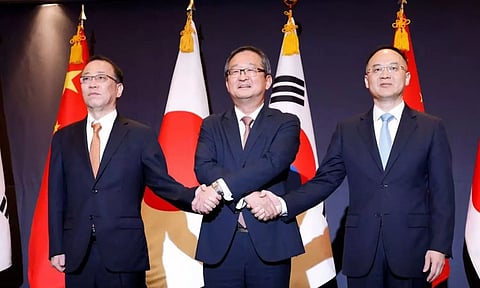 South Korean Deputy Foreign Minister Chung Byung-won, Japanese Senior Deputy Foreign Minister Takehiro Funakoshi, and Nong Rong, China’s assistant minister of foreign affairs. Reuters