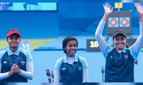 Jyothi Surekha Vennam, Aditi Swami, and Parneet Kaur at the Asian Games. (PTI) 