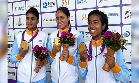 Jyothi Surekha Vennam, Aditi Gopichand and Parneet Kaur (Image: Twitter/ Narendra Modi)