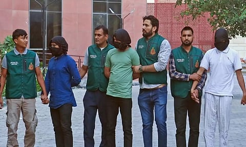 Arrested operatives of ISIS with Delhi Police's Special Cell (ANI)