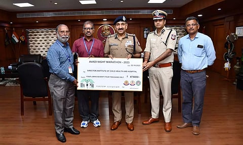 GCP Commissioner Sandeep Rai Rathore handed over a cheque of Rs 4.7 lakh proceeds to Egmore Children Hospital authorities.