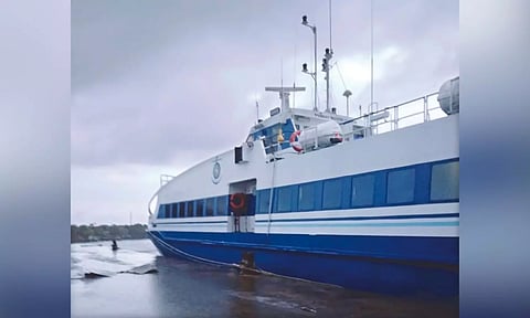 The passenger ferry anchored at the Nagapattinam port