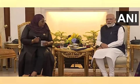Tanzanian President Samia Suluhu Hassan with Prime Minister Narendra Modi at Hyderabad House (ANI)