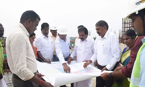 Tiruchy Mayor Mu Anbalagan inspecting the ongoing IBT works on Thursday