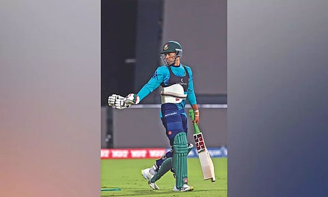 Shanto during Bangladesh’s training session on Thursday evening