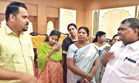 Chengalpattu collector Rahul Nath interacts with officials on Thursday