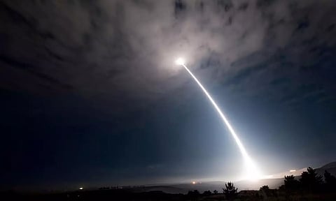 An unarmed Minuteman III intercontinental ballistic missile launches during an operational test 