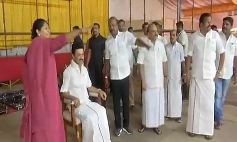 TN CM M K Stalin, Ma Subramanian, and Kanimozhi Karunanidhi inspecting the meeting venue for the women’s rights conclave on Friday.