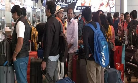 Indian passengers gathered at Tel Aviv airport in Israel (ANI)