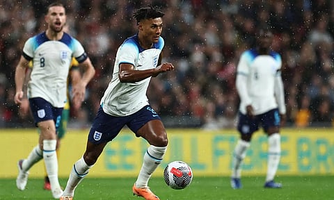 Ollie Watkins in action during the match against Australia