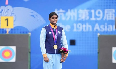 Jyothi Surekha Vennam atop the podium at the recently concluded Asian games