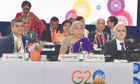 Finance Minister Nirmala Sitharaman at the G20 Finance Ministers and Central Bank Governors’ meeting at Marrakech.