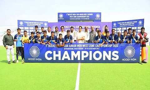 Hockey Madhya Pradesh men's team winning Hockey India Sub-Junior Men and Women West Zone Championship (ANI)