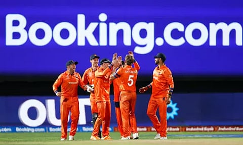 Netherlands players celebrating the win. (X)