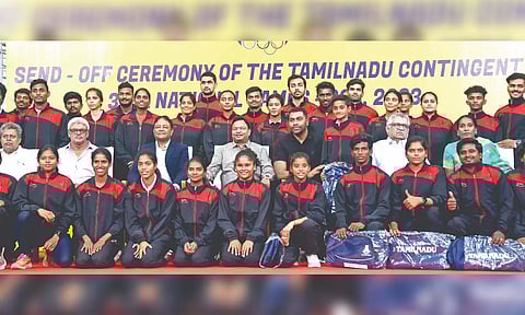 The Tamil Nadu contingent with their new kits for the upcoming Nationals.