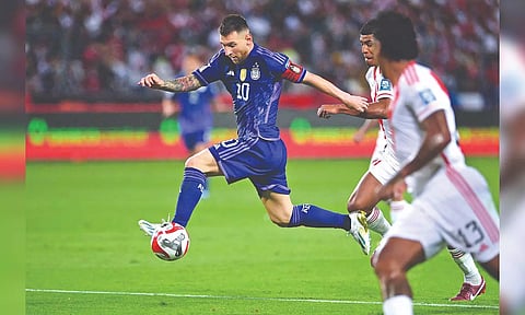 Lionel Messi in action during the World Cup qualifier against Peru.