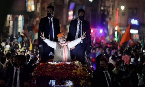 PM Modi during a roadshow (Image: ANI)