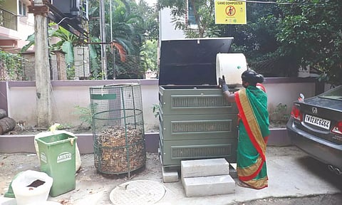 Three-lane composter developed by Adyar residents.