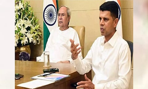 Odisha Chief Minister Naveen Patnaik and former IAS officer VK Pandian (ANI)