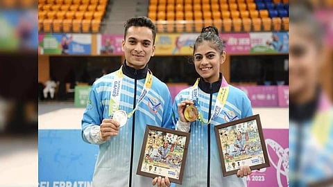 Gymnasts Yogeshwar Singh and Sanyukta Kale after winning medals in National Games (Image: MYAS)