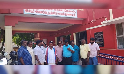 VCK workers at the Ambur taluk police station to lodge complaint against threat letter received by them