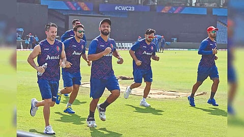 Afghanistan players attend a practice session