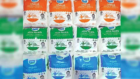 The milk packets with CM MK Stalin and former CM M Karunanidhi’s pictures