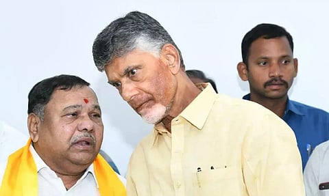 Kayani Gnaneshwar with TDP supremo N Chandrababu Naidu (X)