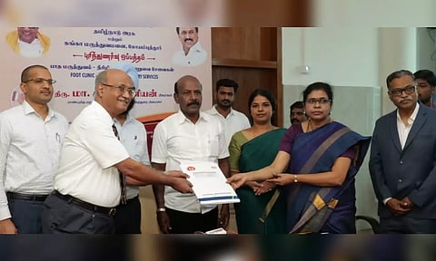 MoU for diabetic foot podiatry surgery services signed at the Tamil Nadu Government Multi Super Specialty Hospital Complex in Omandurar on Tuesday.