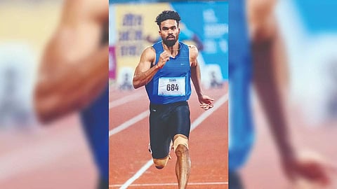 Elakkiya Dasan charging towards the finish line at the National Games in Goa