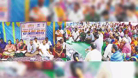 Tirupattur Collector D Baskara Pandian addressing a gram sabha meeting in Girisamudram in Alangayam panchayat Union recently