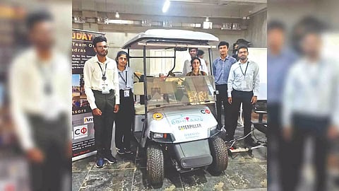 IIT-M students with their innovative inventions made for the technology competition