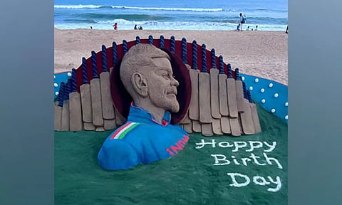 Sudarsan Pattnaik's sand art on Virat Kohli (Image: ANI)