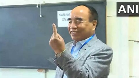 Mizoram Chief Minister Zoramthanga after casting his vote (Photo/ANI)