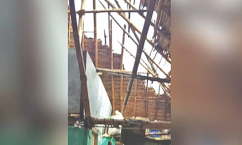 The partially burnt house at Tiruverumbur in Tiruchy on Monday