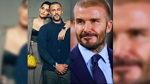 Sonam Kapoor, Anand Ahuja and David Beckham (Photo/IANS)