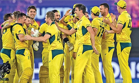 Australian players are elated after winning the World Cup for a record-extending sixth time